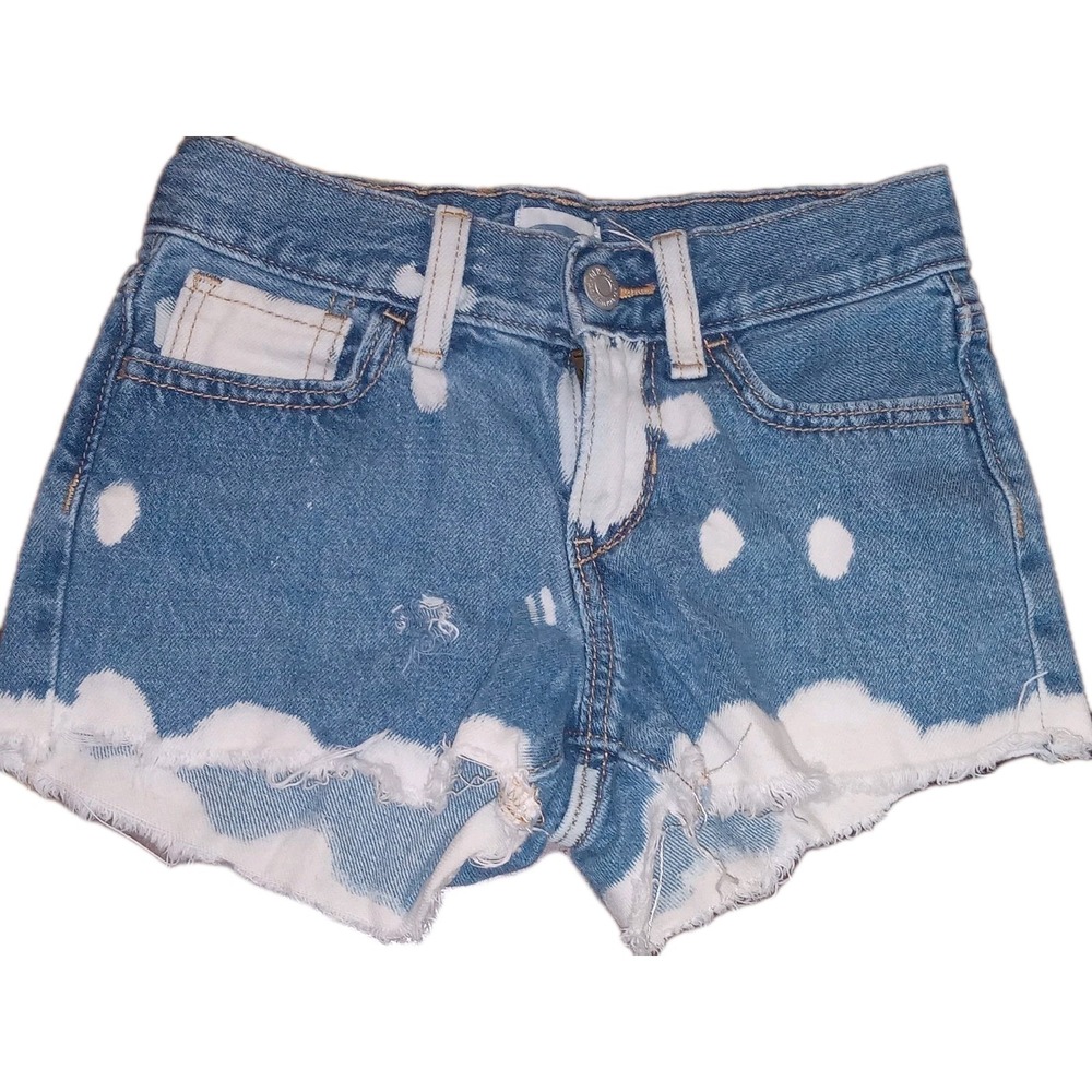 OLD NAVY Sz 8 Girls Jean Shorts Blue & White Ocean Spray Frayed Hem Distressed